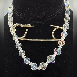 Laguna AB Crystal Choker Necklace Graduated & Faceted 14" Long Vintage HookClasp